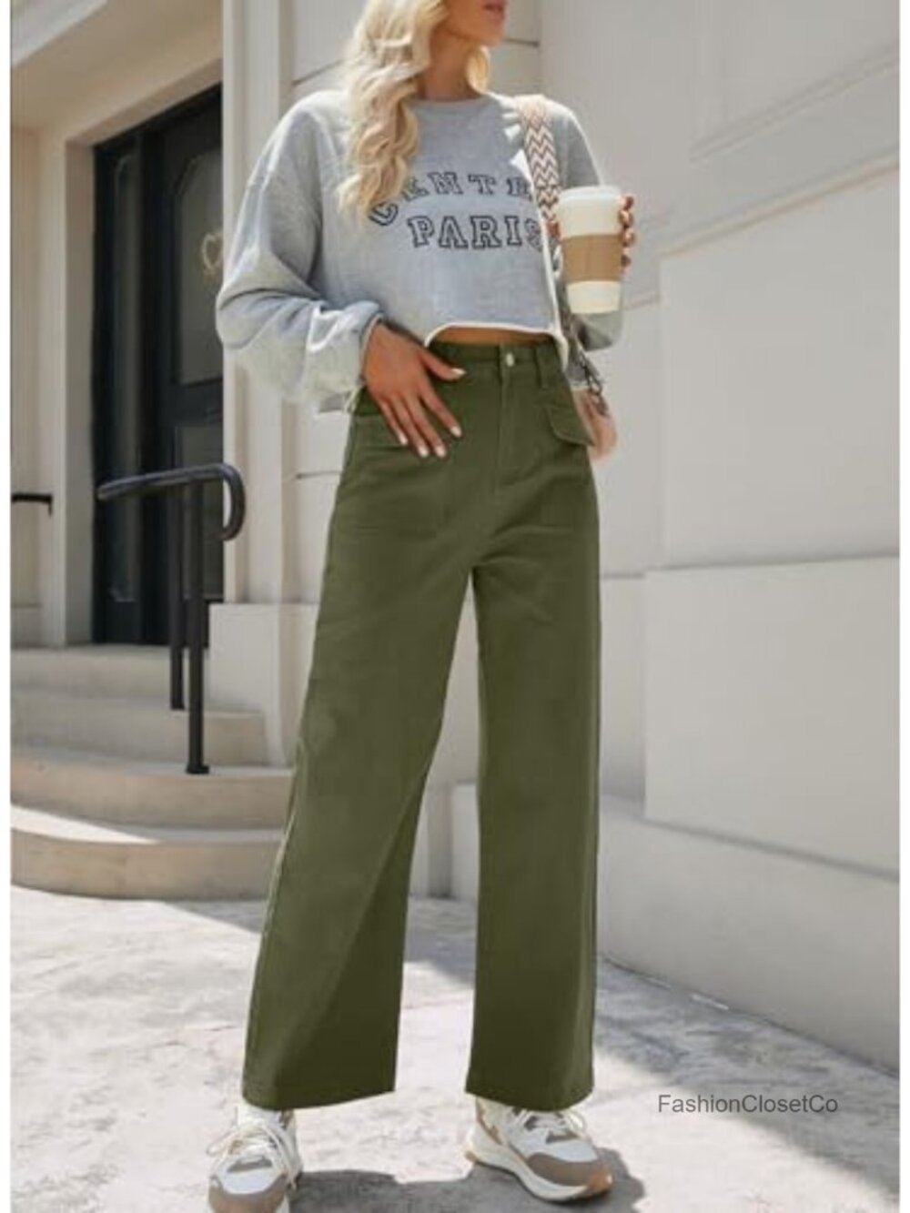 Wide Leg Cargo Pants High Waist Stretchable Cotton - Picture 4 of 6